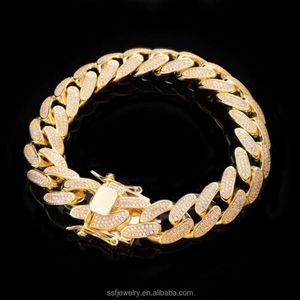 Projektant Custom Micro Pave 14K Gold Splated Brass Miami Moissanite Biżuteria srebra 925 Kubańska bransoletka dla mężczyzn
