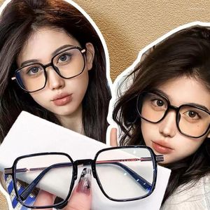 Solglasögon Square Polygon Frame Vanliga glasögon för kvinnor Män Anti-Blue Light Makeup-Free Trend Optical Computer Gereglasses