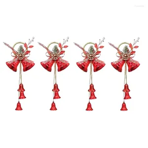 Party Supplies 4Pcs Christma Jingle Bells Door Hanger Ornaments Red Christmas Tree Decorations With 5 And Pinecone Durable 17X8x39cm