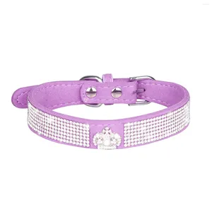 Dog Collars XS/S Pet Supplies Suede Rhinestone Crown Purple Soft Decorative Accessories Puppy Adjustable Outdoor Playing Cat Collar