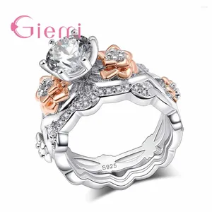 Wedding Rings Big Promotion Solid 925 Sterling Silver Finger For Female Vintage CZ With Gold Color Flower Engagement Bague