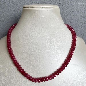 Chains Rare 5 8MM Faceted Red Ruby Necklace Vintage Natural Stone Jewelry Noble Elegant Exquisite Beaded Chain Choker Collier