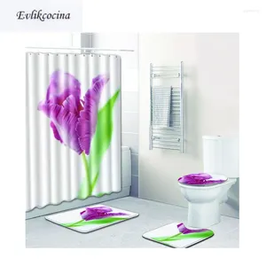 Maty do kąpieli 4PCS Purple White Flowers Banyo Zestaw maty łazienki Niezlinowy tapet Banheiro myjne dywaniki toaletowe Alfombra bano