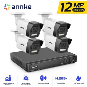 Sistema Annke 12MP Dual Light Smart CCTV Kit de vigilância de vídeo Poe Câmera com câmera doméstica Smart 4K NVR Smart 8CH NVR Mic.