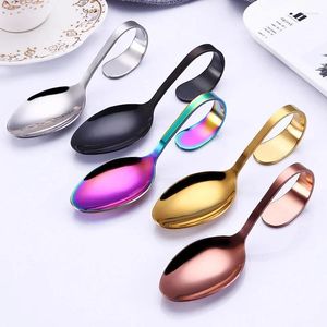 Coffee Scoops 1Pcs 304 Stainless Steel El Buffet Kitchen Curved Handle Dessert Soup Spoon Cutlery Accessories Drinking Tools