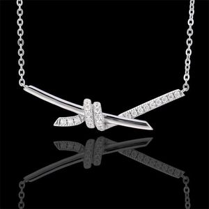 Designer Brand Gu Ailings 925 Silver Mosang Diamond Necklace Cross Knot Twisted Tidal Pendant for Women