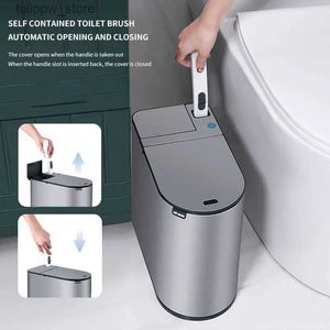 Cestino per rifiuti in acciaio inossidabile 7L Smart Cestino per spazzola per toilette set di cestino impermeabile bidone della spazzatura Stretto Sensore Smart Sensor per bagno L46 L46