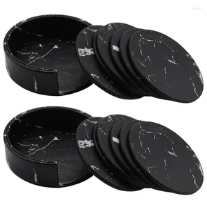 Bordmattor Underlägg för drycker 12-delar med hållare Marmor Black Round Cup Mat Pad Set of Home and Kitchen Use