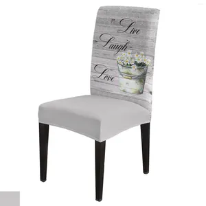 Sandalye kapakları vintage ahşap tahıl çiçeği papatya yemek kapağı 4/6/8pcs spandex elastik slipcover kasa düğün ev odası için