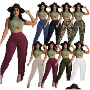 Women'S Pants & Capris Womens Cute Sport Casual Tassels Women High Waist Stretchy Printing Y Party Club Trousers Spring Summer Female Dhghf