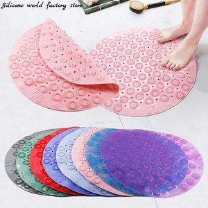 Bath Mats Silicone World PVC Round Anti-skid Bathroom Shower Massage Foot Mat Suction Cup With Drain Hole Carpet Floor