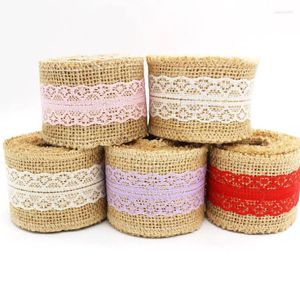 Partydekoration 2m natürliche Jute Surlleinen Hessische Band Spitze rustikaler Vintage Hochzeit Frohe Weihnachtsdekoration Geschenkgeschenke Geschenkverpackung