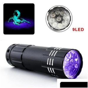 Luzes noturnas mini lanterna de lanterna LED LED Violet 9Led Torch Lamp Battery Traviolet Flash para detector de dinheiro anti-FAKE Urina Scorpion D Dhlb2