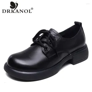 Sukienka buty drkanol w stylu brytyjskim kobiety Oxford Autumn koronki oryginalna skóra krowie grube obcasy trend miękkie buty