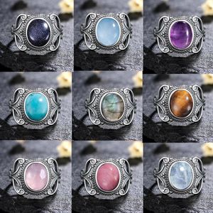 Cluster Rings Natural 8 10mm Stone Finger Ring Moonstone Amethyst Labradorit Subuly for Women Gift 925 Sterling Silver