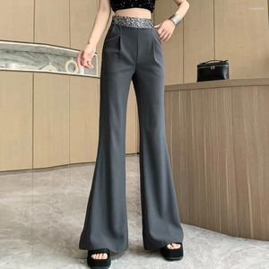 Women's Pants Loose Spring Summer 2024 High Waist Sequin Design Slim Casual Trousers Korean Fashion Female Suit Flare