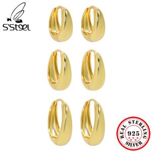 Rings S'STEEL Korean Geometric Circle 925 Sterling Silver Hypoallergenic Small Hoop Earrings Gold Huggie Earings Trending Fine Jewelry