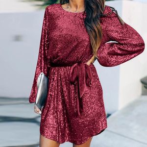 Casual Dresses Sequin Dress for Women Plus-Size Long Sleeve Crewneck Sparkly Glitter Mini Elegant Wedding Cocktail Party