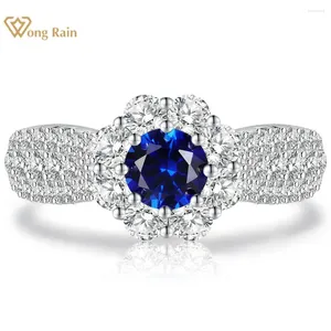 Cluster Rings Wong Rain 925 Sterling Silver Round Cut Sapphire Ruby Aquamarine Gemstone Flower Ring For Women Wedding Engagement Smycken