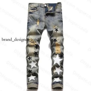 Lila jeans märkesdesigner mens jeans high street hole stjärna lapp män kvinnor ksubi jeans broderi panel byxor sträcka smala fit byxor byxor toppkvalitet 4660