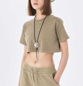 Sommer Womens Plain Crop Tops Großhandel T-Shirts für Frauen 100% Baumwolle 2022 Vintage Wash Sexy T-Shirt