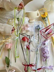 Opakowanie prezentów 50pcs Walentynki Róże pojedyncza torba Przezroczysta kolor graniczny kwiat Materiały pakietowe opakowania