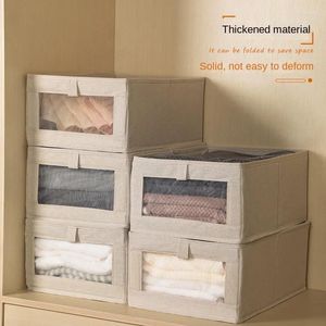 Storage Bags Cotton & Linen Box With Window Pants Sweater Foldable Fabric Layered Clothes