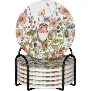 Tavolo tavolino berretto di fiori di uccelli per bevande con supporto 6 pacco assorbente assorbente assorbimento in pietra base regalo regalo casa kitche kitche