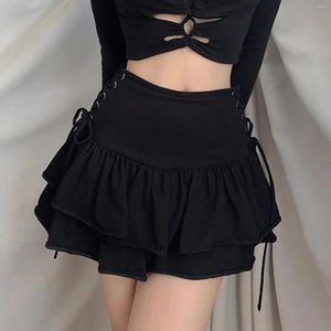 Skirts Y2K Summer Miniskirt Dark Gothic Punk Women A-Line Bandage Skirt Pleated Fashion Aesthetic Harajuku E-girl Alt Club Wear