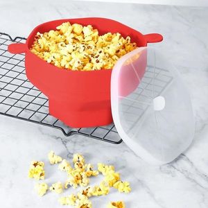 Skålar silikon mikrovågsugn popcorn skål fällbar tillverkare hink med lock vikta stora kapacitet kök bakverktyg