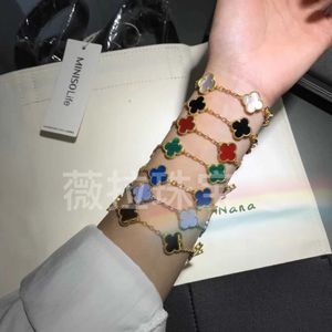 Vans Fashion Clover Fanjia four-leaf clover five-flower bracelet female high version white fritillary red chalcedony plated with 18k rose gold