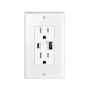 Tillbehör 4.2A Dual USB Port Type C Wall Outlet Power Socket Receptacle White Plate Compatible With Apple Samsung Xiaomi Devices