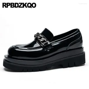 Casual Shoes Creepers Genuine Leather Metal Square Toe Men Slip On Chain Wedges Loafers Patent Thick Sole Japanese Platform Harajuku