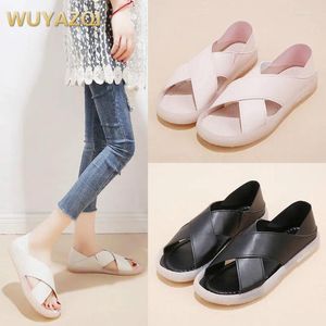 Fitness Shoes WUYAZQI Two Wearing Sandals Women's Wild Tide Summer Gentle Fairy Wind Cross Net Red Pregnant Women Flat White Q8