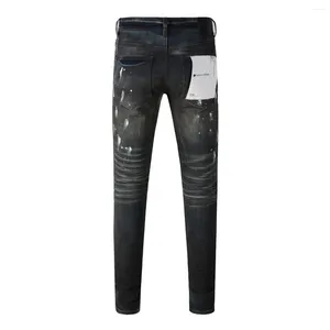 レディースパンツ2024パープルブランド高品質のジーンズ1：1ファッションスリムストリートの流入壊れた黒い塗料