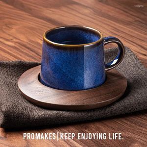 Cups Saucers Eecamail Museum Kiln Glaze Mug Retro Nordic Style Cup Blue Ceramic Small Luxury Coffee Valentine's Day Gift