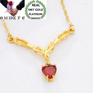 Anhänger Mhxfc Großhandel Europäische Mode Frau Frauen -Party Hochzeitsgeschenk Pink Red Heart Zirkon Real 18KT Gold Anhänger Halskette NL151