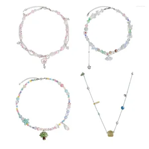 Chains Flower Pendant Chokers Colorful Beads Choker Summer Short Necklace Resin Materal
