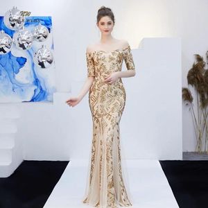 Party Dresses Prom 2024 Boat Neck Dress Sexy Sequin Vestidos De Gala Zipper Back Mermaid Floor Length Gown With Sleeves