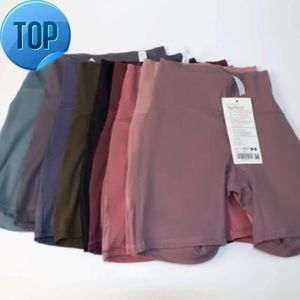 2024 Lululemeni Sports Sports Yoga Shorts Fiess Canda alta Slim Rápido seco respirável de nylon Material Pontas Mulheres KGI556