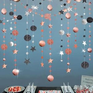 Kwiaty dekoracyjne 4pcs Rose Gold Black Party Decoration Circle Dot Garland Twinkle Little Star Hanging Banner