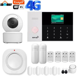 Kits Wireless&Wired WIFI Home Security 4G Alarm System Via Tuya Smart Life APP Motion Sensor Detector Compatible With Alexa Google