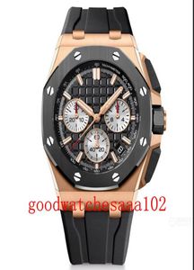 Классическая серия Новая версия Men Watch Rubber Strap Bands 18k Rose Gold Steel 26420 Black Dial 42 -мм vk Quartz Chronograph Работа 4075029