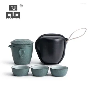 Teaware sätter tangpinceramic tekanna med 3 koppar grön bärbar reseet tepet drinkware