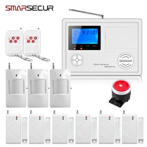 Kits Smarsecur LCD Wireless Wired GSM PSTN Alarm Keypad Security Alarm System With Pir Motion Sensors bruglar system