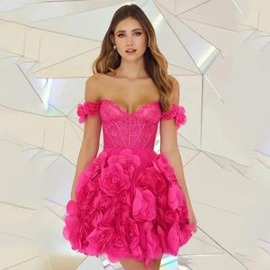 Parti Elbiseleri Güzel Fuşya Bloom Kısa Kadın Maksi To Dantel Çiçek Mini Kokteyl Kadın Elbise Tatil