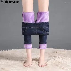Jeans femminile 2024 autunno inverno stile coreano da donna in pile alta pile calda magrafemale in cotone denim pantaloni per leisure