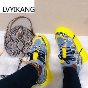 Fitness Shoes High Quality Mixed Color Female Mid Heel Sneakers Fashion Brand Summer Platform Women Snake Patchwork Woman