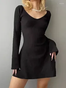 Casual Dresses 2024 Elegant Women's Black Mini Dress Y2k Fashion Sexy Long-sleeved Korean Slim Party Retro Street Wear