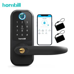 Hornbill Bluetooth parmak izi Akıllı Kapı Kilit Biyometrik Elektronik Deadbolt Sap Kilitler Anahtarsız Giriş Akıllı Ev Güvenliği